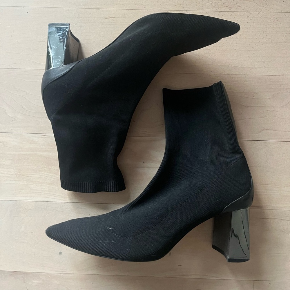 Zara chunky heel sock boots in black, size 41 (EU)/ 10 (US)